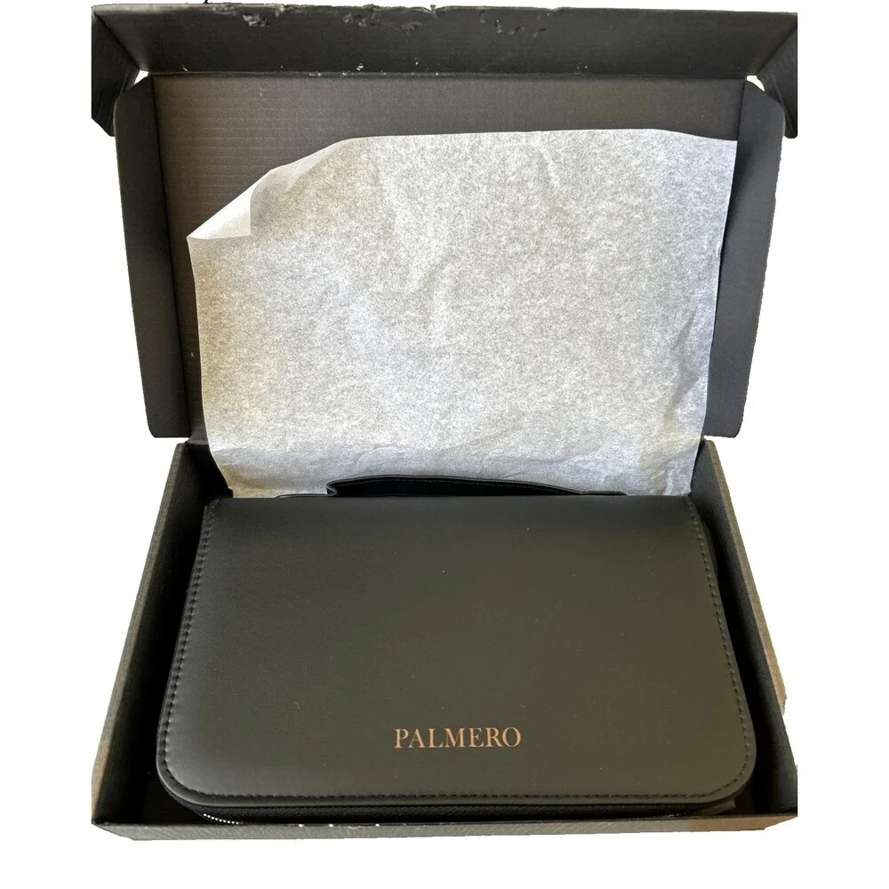 Palmero Makeup Brush Set Full Set 16 Brushes Faux Black Leather Zipper Case NEW